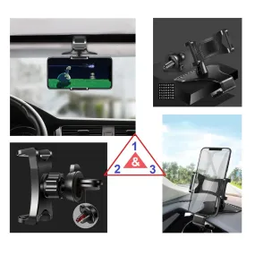 3 in 1 Car GPS Smartphone Holder: Dashboard / Visor Clamp   AC Grid Clip for Honor 8 Smart - Black