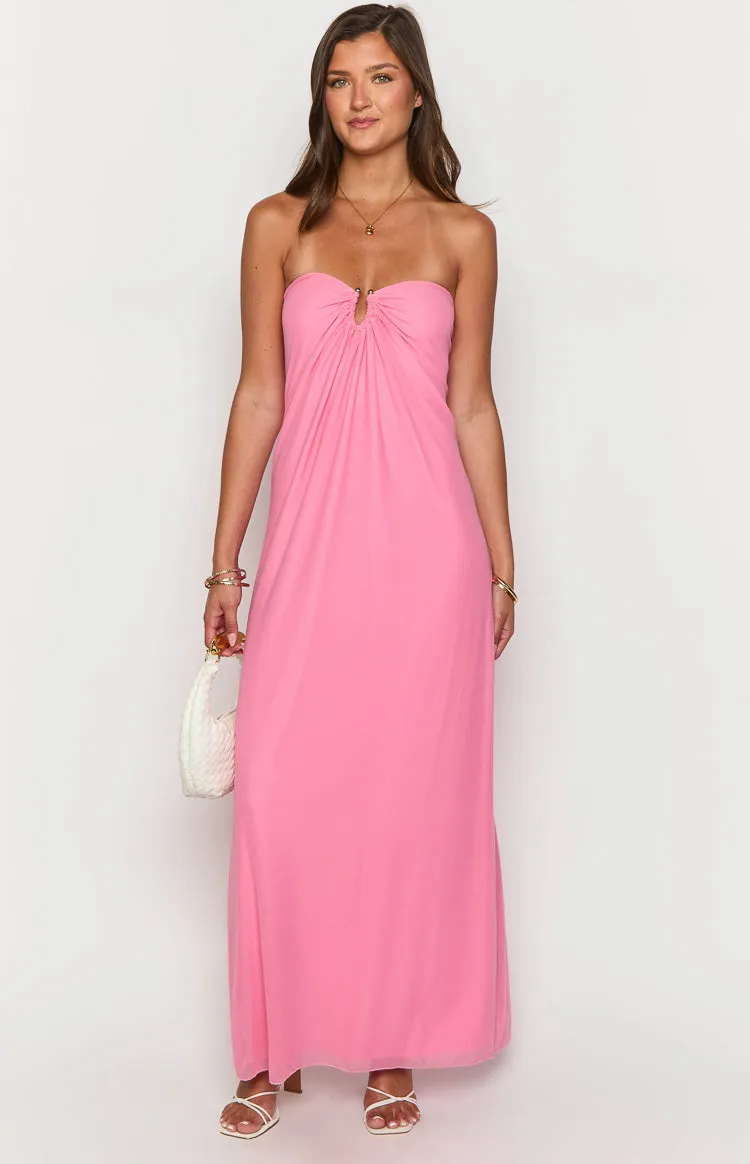 Brynner Pink Strapless Maxi Dress
