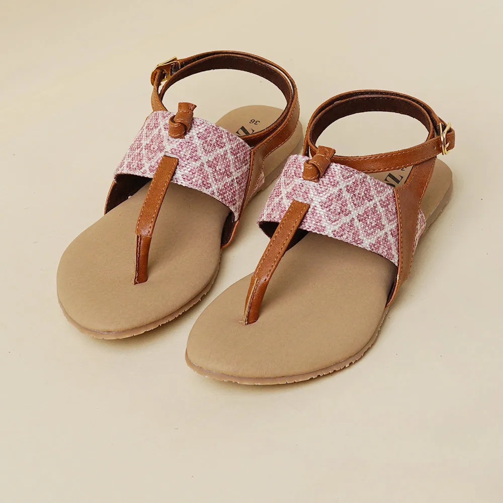 Chamoli Motif T Strap Sandal