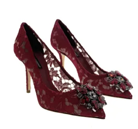 Dolce & Gabbana Red Floral Lace  Kitten Heels-EU35