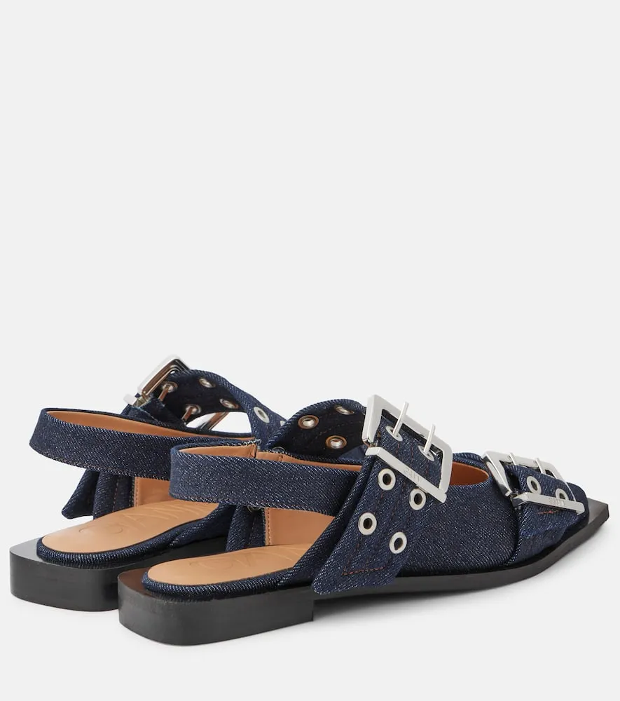 Ganni Denim slingback flats