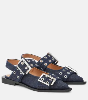 Ganni Denim slingback flats