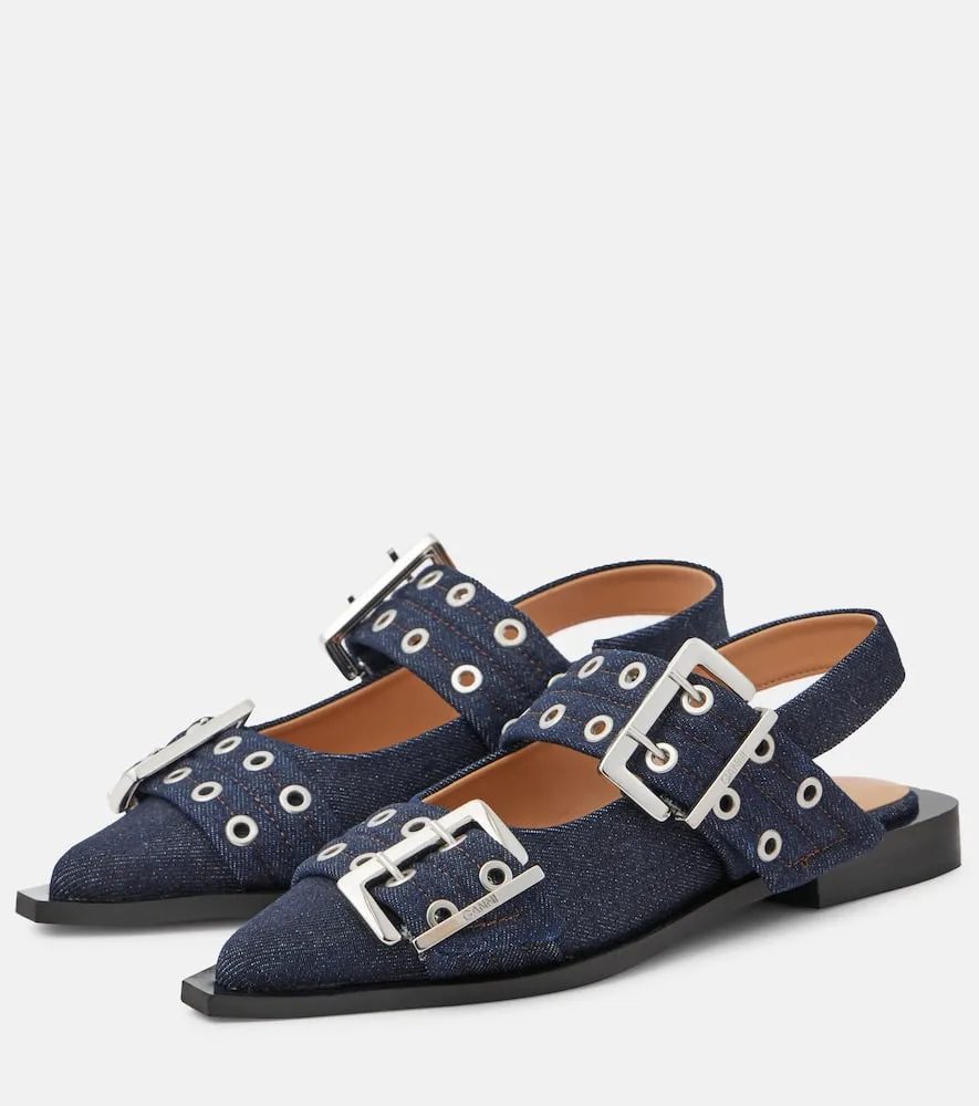 Ganni Denim slingback flats