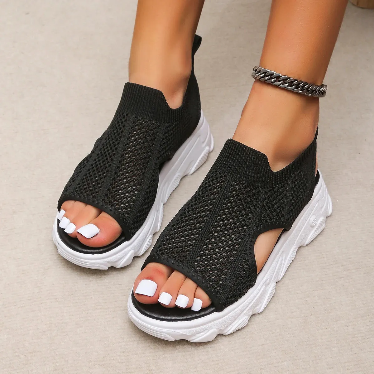 Merendy Sansa Open-Toe Slip-On Flat Heel Platform Sandals