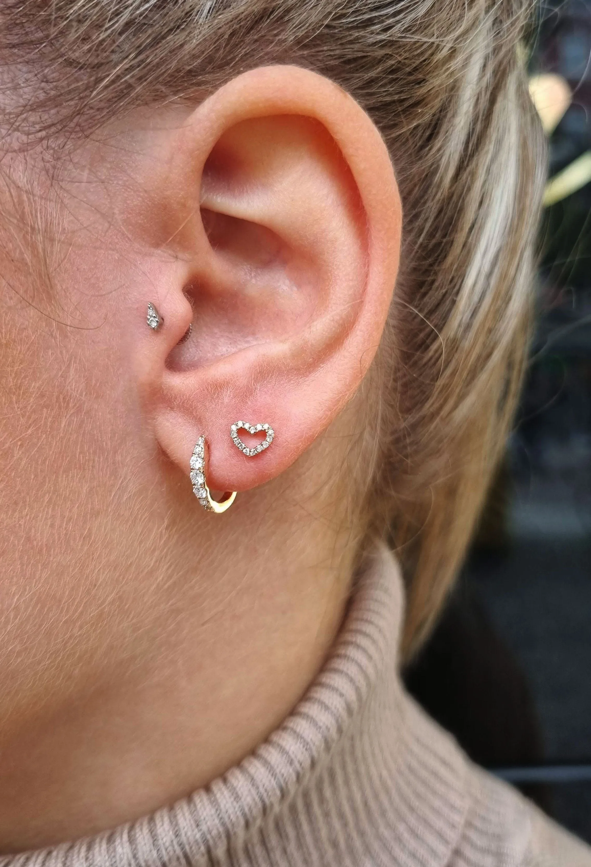 Minimal Diamond Herz Ohrstecker - Weißgold