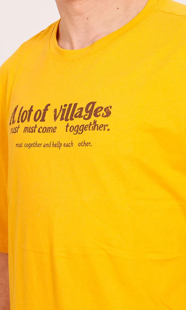 O203129 - Village-Themed Typography T-Shirt  Mustard Yellow