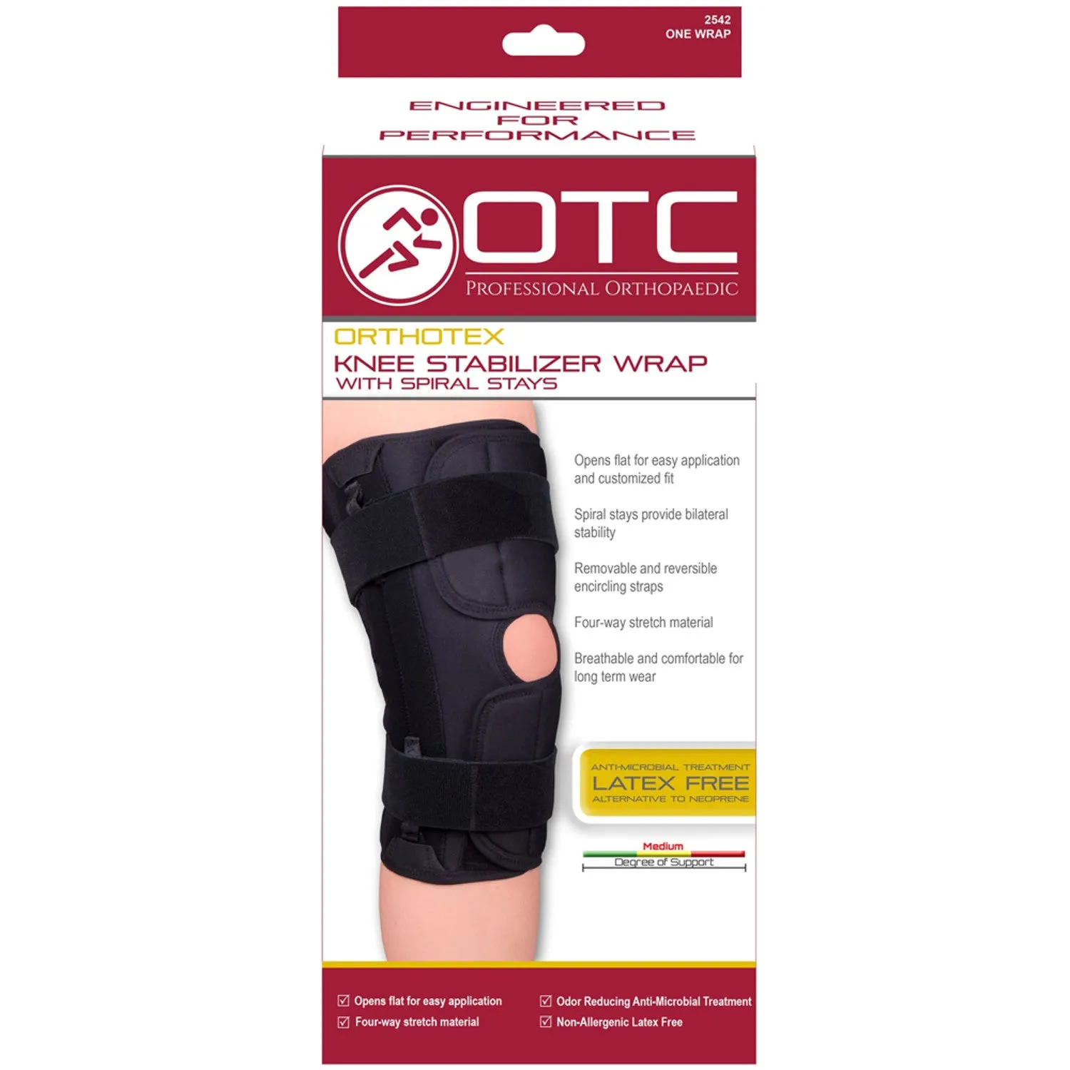 OTC Orthotex Knee Stabilizer Wrap with Spiral Stays, Black