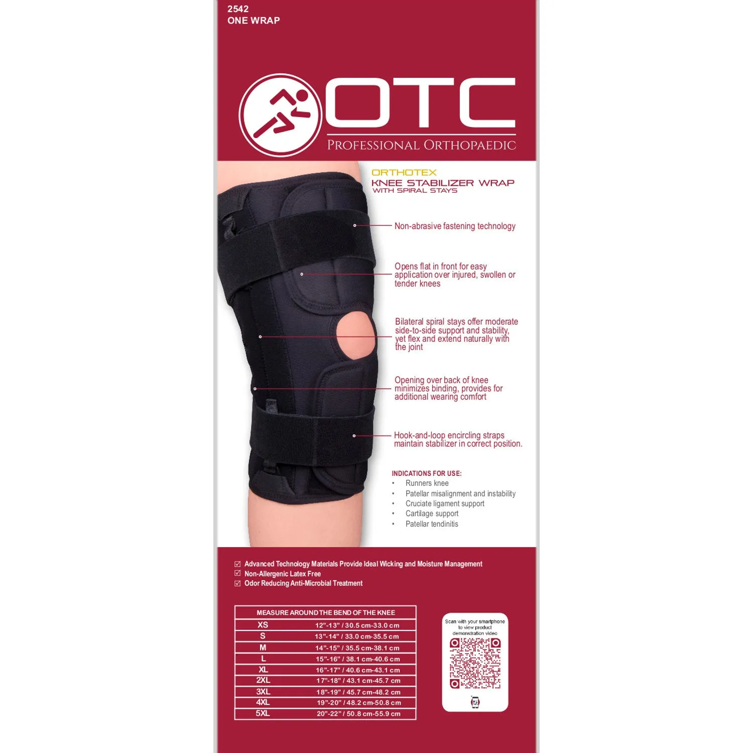 OTC Orthotex Knee Stabilizer Wrap with Spiral Stays, Black