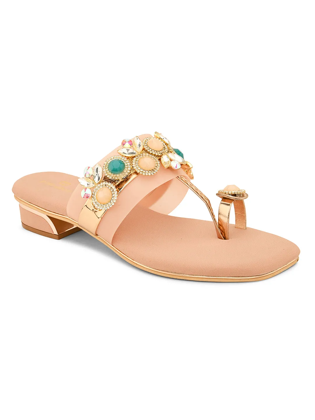 Pelle Albero Women's Rose Gold Synthetic Leather Slip-on Casual Sandal