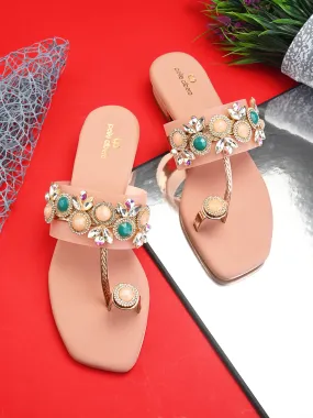 Pelle Albero Women's Rose Gold Synthetic Leather Slip-on Casual Sandal