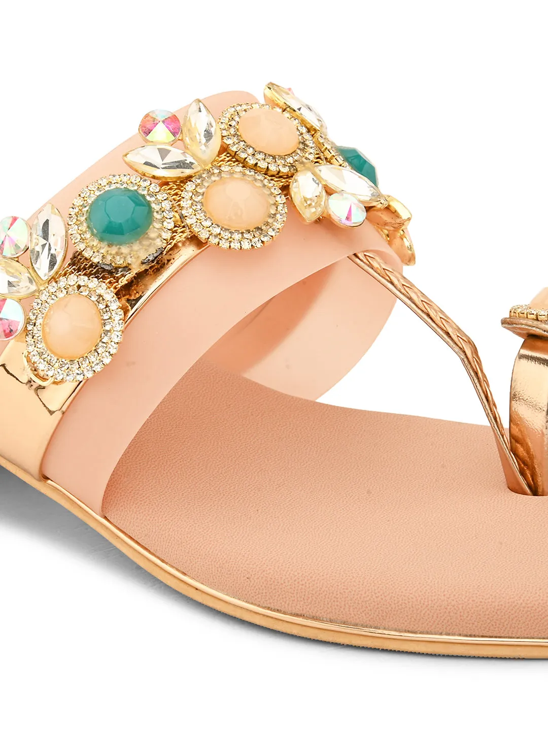Pelle Albero Women's Rose Gold Synthetic Leather Slip-on Casual Sandal