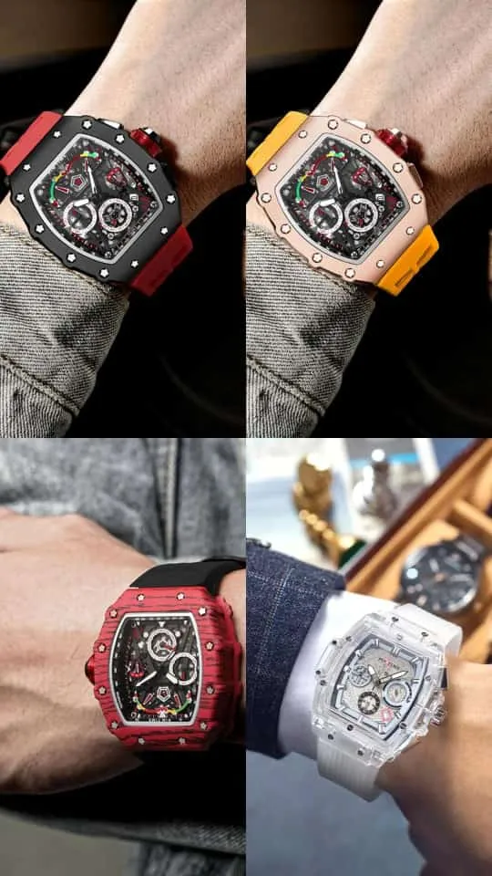 PINTIME Quartz Luxury Chronograph Watch - Black (Red Strap)