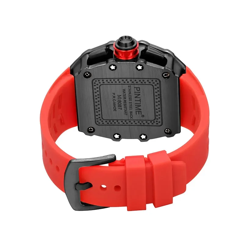 PINTIME Quartz Luxury Chronograph Watch - Black (Red Strap)