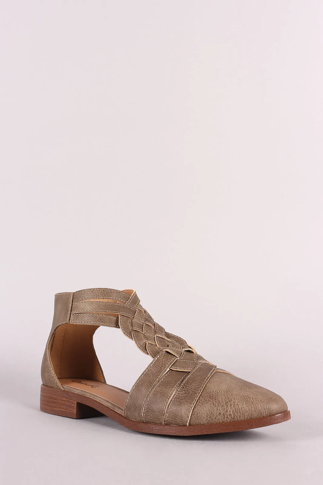 Qupid Braided T-Strap Open Shank Oxford Flat