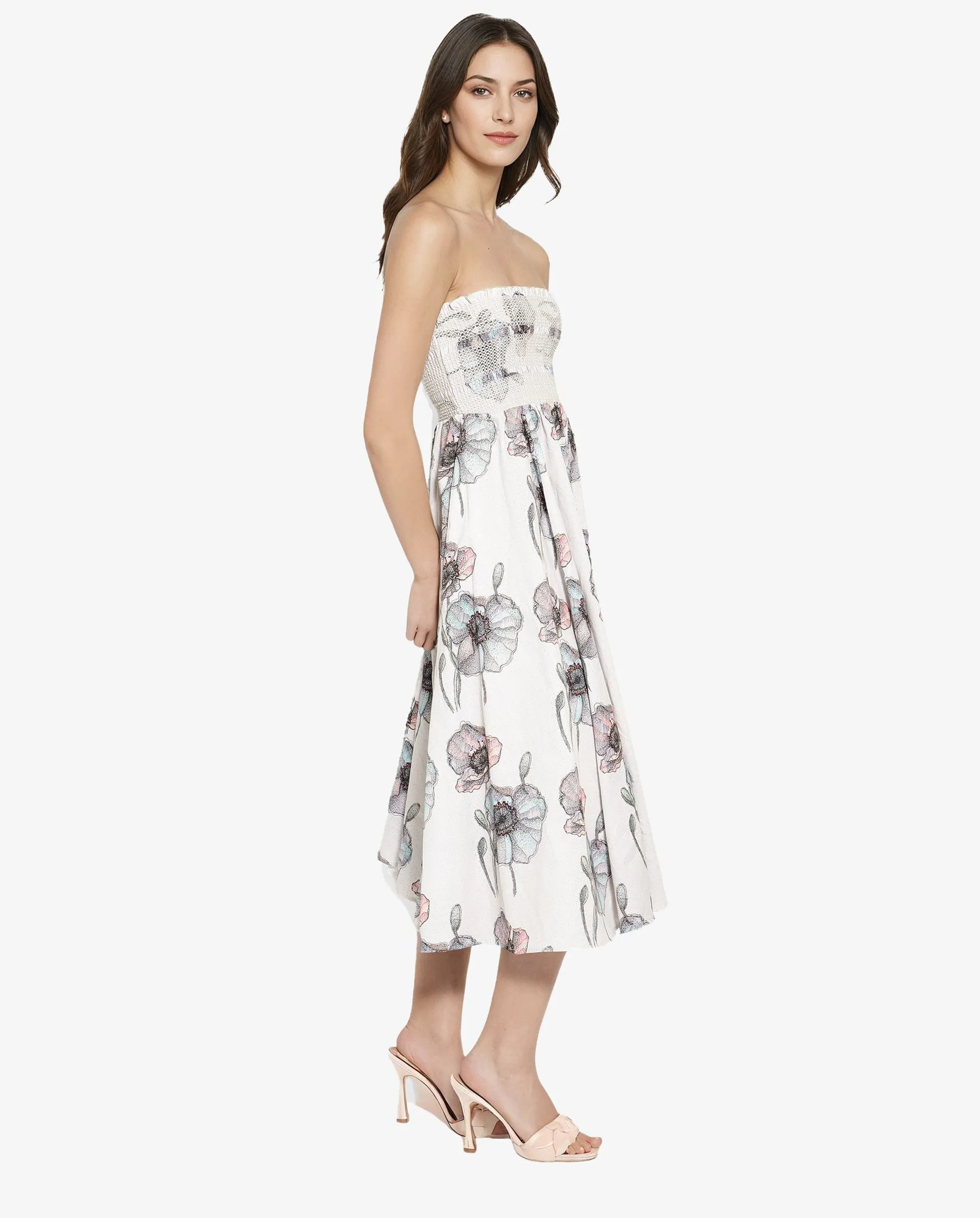 Rareism Women Zobian Multi Cotton Fabric Floral Print Knee Length Dress