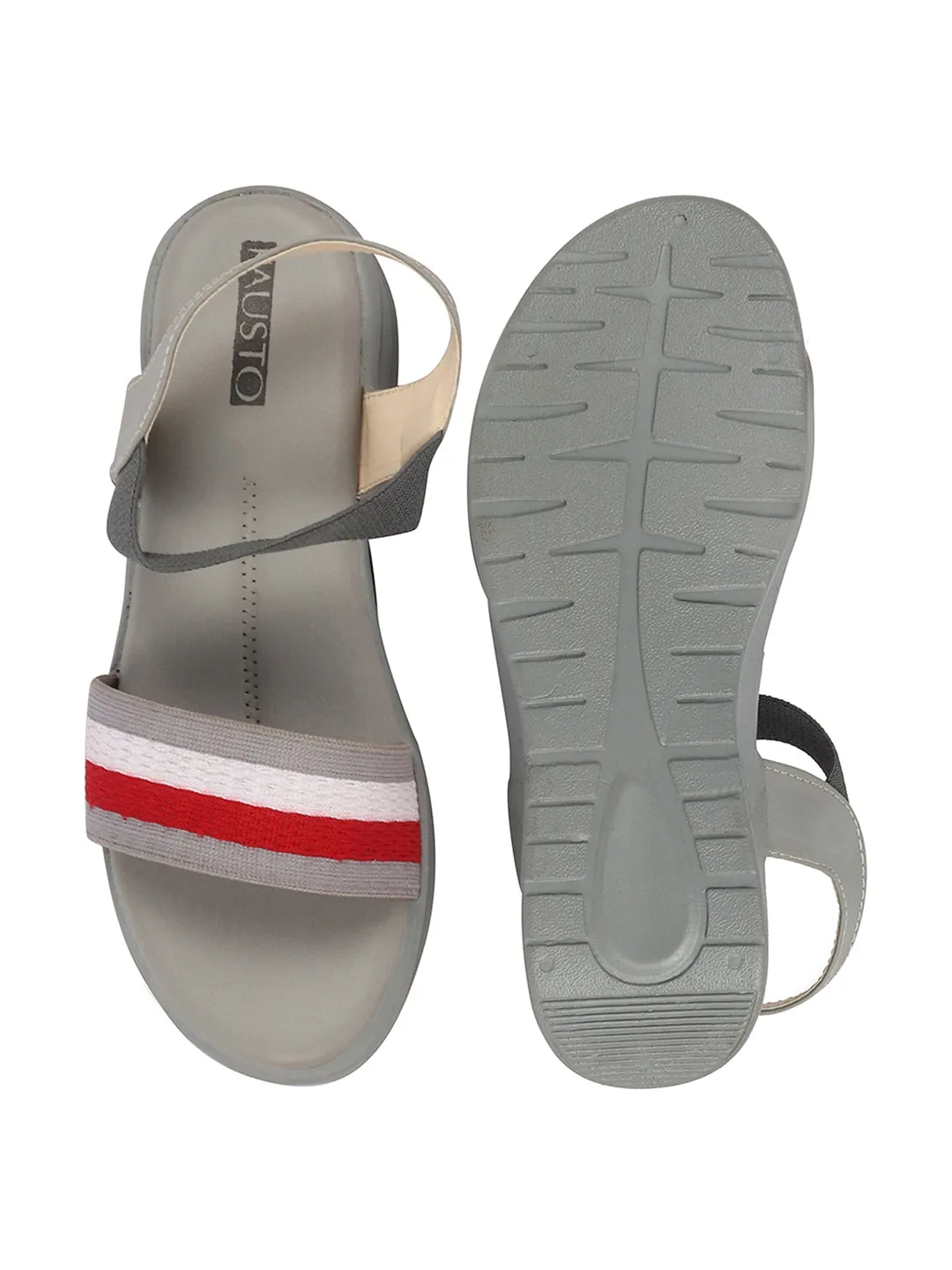 Women Grey Open Toe Multi Color Strap Platform Woven Design Slip On Sandals