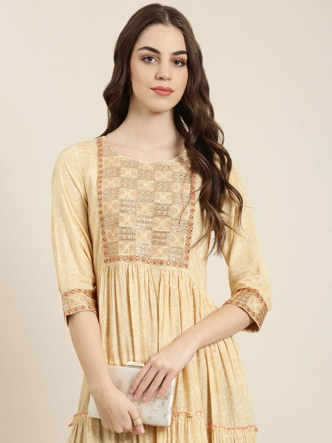 Women Yellow Floral Anarkali Kurta