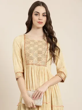 Women Yellow Floral Anarkali Kurta